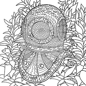 Divers helmet in coloring pages for adults. photo