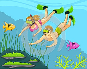 Divers Under The Sea, Snorkeling, Swimming