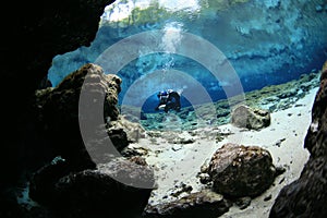 Divers underwater caves diving Florida America