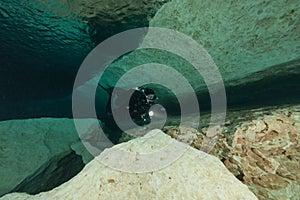 Divers underwater caves diving Florida Jackson Blue cave USA