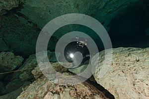 Divers underwater caves diving Florida Jackson Blue cave USA