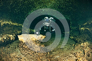 Divers underwater caves diving Florida Jackson Blue cave USA