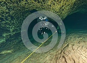 Divers underwater caves diving Florida Jackson Blue cave USA