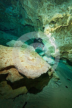 Divers underwater caves diving Ginnie Springs Florida USA