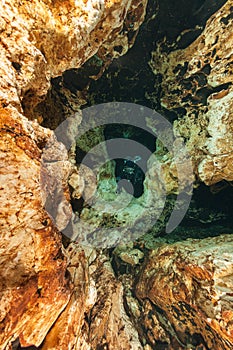 Divers underwater caves diving Ginnie Springs Florida USA