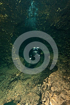 Divers underwater caves diving Ginnie Springs Florida USA