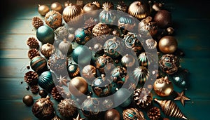 Diverse Array of Christmas Ornaments in Glittering Display