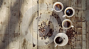 Diverse Array of Coffee Cups on Wooden Table