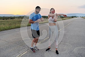 Diverse Athletic Warm-Up: Group Prepares for Intense Running Challenge.