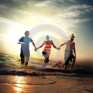 Diverse Beach Summer Friends Fun Running Concept