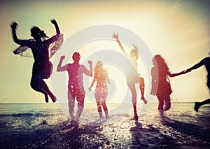 Diverse Beach Summer Friends Fun Running Concept