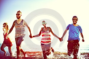 Diverse Beach Summer Friends Fun Running Concept