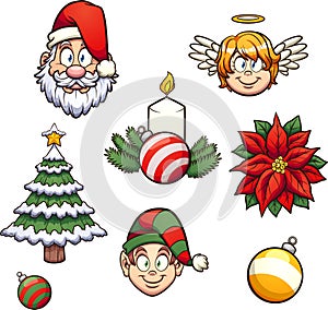 Diverse cartoon Christmas elements on separate layers