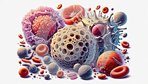 Diverse Cellular Microstructures. Detailed Scientific Illustration of Human immune cells