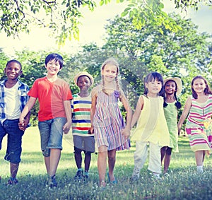 Diverse Children Friendship Playing Outdoors Concept