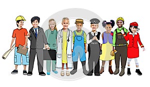 Diverse Children with Various Occupations Concepts