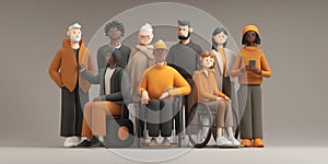 Collaborative Stylized 3D Diverse Team with Clay Shaders in Inclusive Workplace Scene