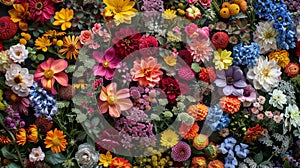 Diverse collection over 200 flowers from around the world captured in a single photo