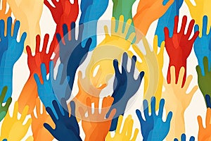 Diverse Colorful People Hands Together Seamless Pattern