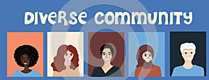 Diverse community, A set of people\'s faces. Diversity and inclusion concept.Gender and age diversity