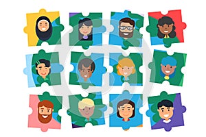 Diverse community team building puzzle concept vector