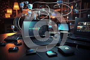 Diverse computers and devices interconnected within a LAN environment. Generative AI