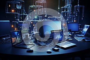 Diverse computers and devices interconnected within a LAN environment. Generative AI