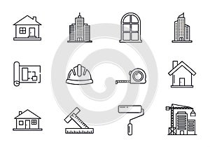 Diverse construction and building icons for architectural and engineering projects