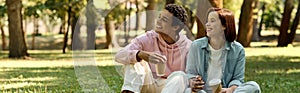 Diverse couple in vibrant attire enjoying