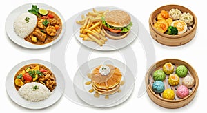 Diverse Culinary Dishes on Separate White Plates photo