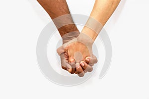 Diverse culture and race couple holding hands.