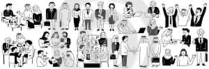 Diverse different business people in doodle illustration style