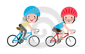Diverse Elderly couple riding bikes, Happy old man and woman riding bikes, Sports family concept Vector illustration isolated