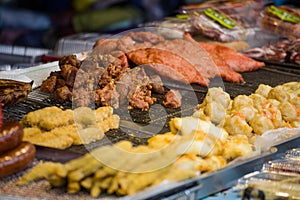 Diverse Fried Delicacies at a Street Food Stall