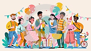 Diverse Friends Celebrating at a Colorful Birthday Party Together