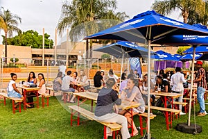 Diverse Friends eating, drinking and generally enjoying a day out at a outdoor beer garden