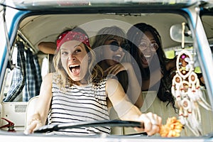 Diverse Friends Travel on Road Trip Together