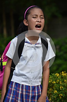 Diverse Girl Student Under Stress With Notebooks