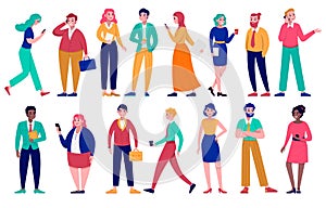 Diverse group of business people vector illustration set, cartoon flat man woman characters, diversity of different