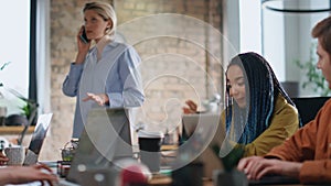 Diverse group business people working together at modern company office close up