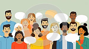Diverse Group Communication Concept with Empty Speech Bubbles, Multicultural Faces for Social Dialogue and Inclusion photo