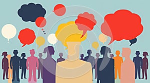 Diverse Group Communication Concept with Empty Speech Bubbles, Multicultural Faces for Social Dialogue and Inclusion photo