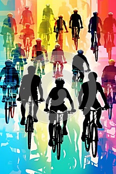 A diverse group of female and male cyclists from road racers, ebike riders and mountain bikers