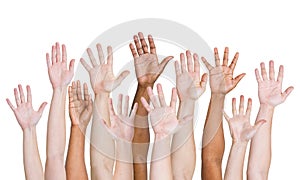 Diverse Group of Hands Raised up