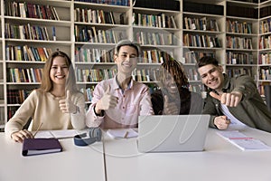 Diverse group of happy fresh college students enjoying teamwork