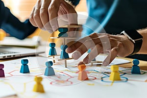 Diverse group of individuals engaging in strategic gameplay on a tabletop board game, A dynamic representation of the operational photo