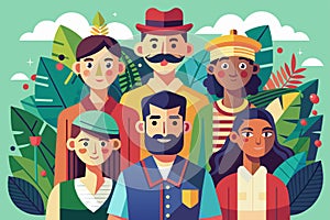 A diverse group of individuals standing closely together in a social setting, Curiosity people Customizable Semi Flat Illustration