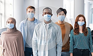 Diverse group of international people wearing face masks