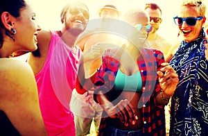 Diverse Group People Beach Party Dancing Concept