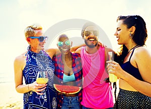 Diverse Group People Beach Party Dancing Concept